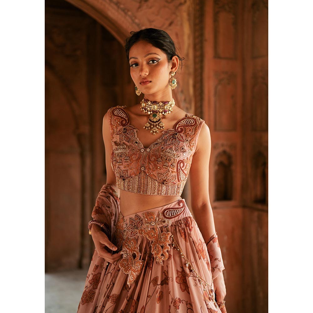 ISHA GUPTA TAYAL Pink Aarzoo Floral and Embroidered Lehenga and Blouse with Dupatta