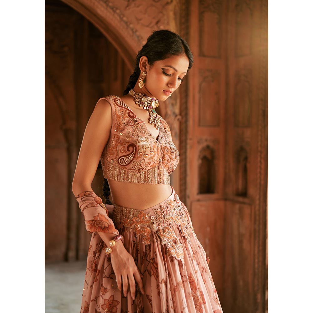 ISHA GUPTA TAYAL Pink Aarzoo Floral and Embroidered Lehenga and Blouse with Dupatta