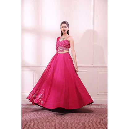 ISHA GUPTA TAYAL Pink Sapphire Embroidered Lehenga and Blouse with Dupatta