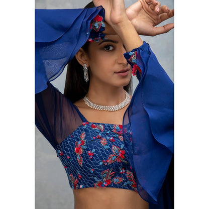 ISHA GUPTA TAYAL Tanzanite Blue Chiffon Embellished Lehenga and Blouse with Dupatta