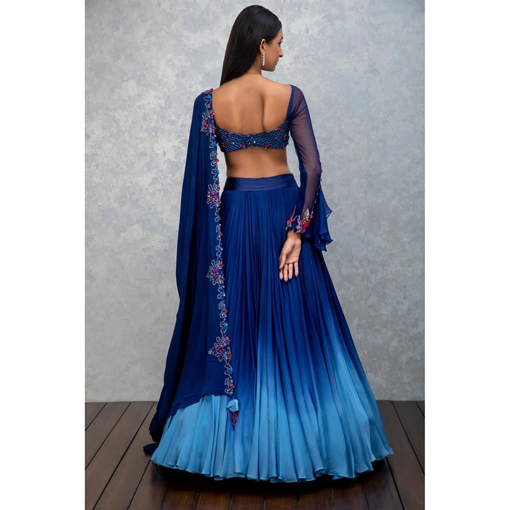 ISHA GUPTA TAYAL Tanzanite Blue Chiffon Embellished Lehenga and Blouse with Dupatta