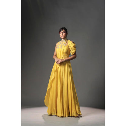 ISHA GUPTA TAYAL Daffodil drape Anarkali set With Cape