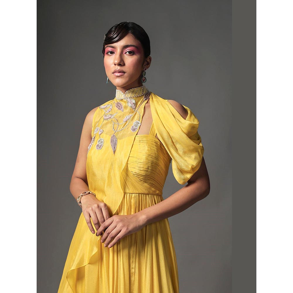 ISHA GUPTA TAYAL Daffodil drape Anarkali set With Cape