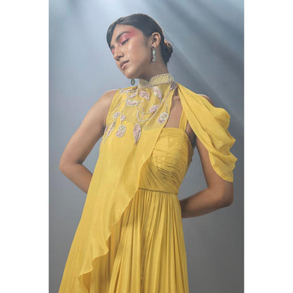 ISHA GUPTA TAYAL Daffodil drape Anarkali set With Cape