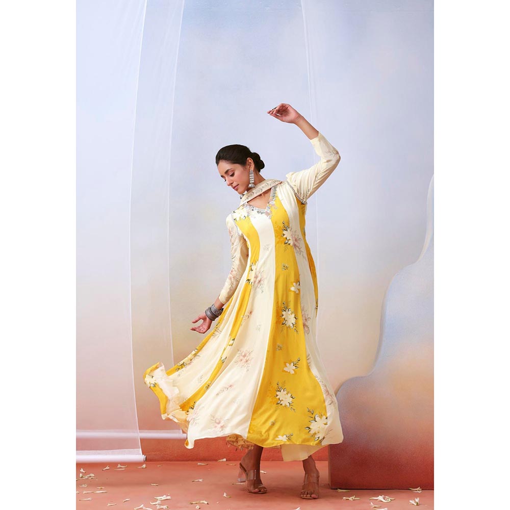 ISHA GUPTA TAYAL yellow printed and embroidered anarakali set