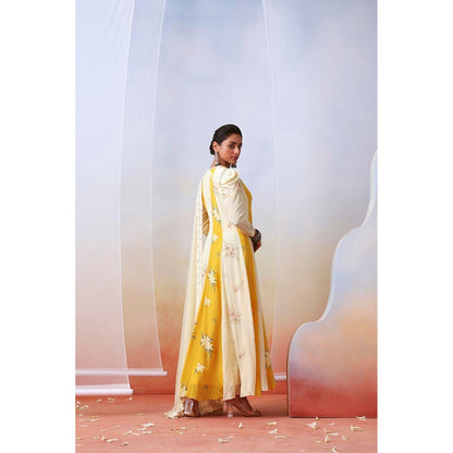 ISHA GUPTA TAYAL yellow printed and embroidered anarakali set