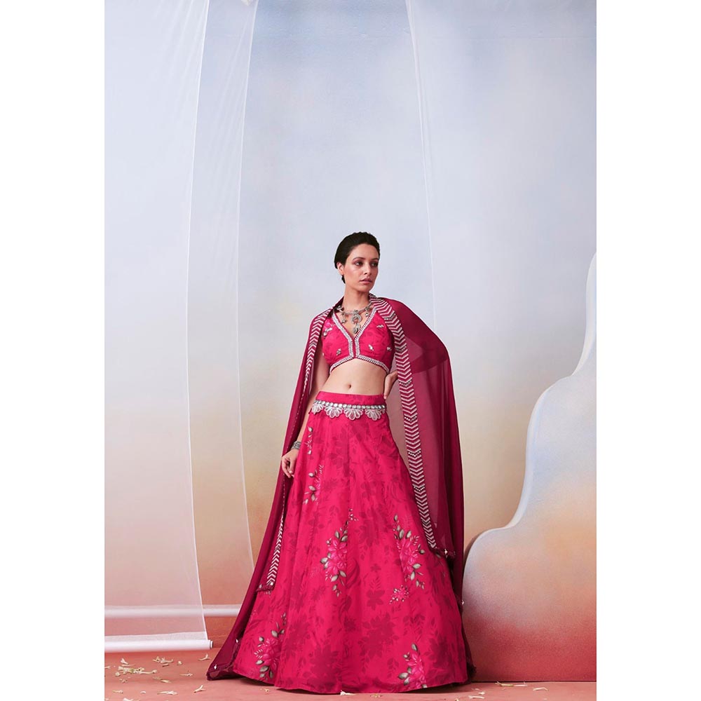 ISHA GUPTA TAYAL Pink printed and embroidered Lehenga and Blouse with Dupatta