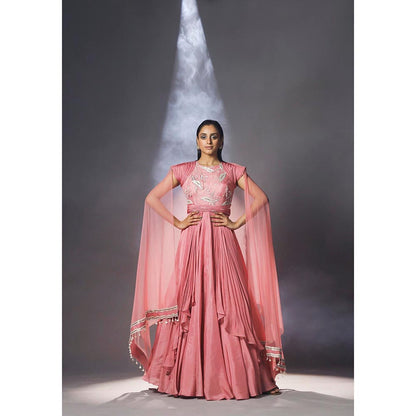 ISHA GUPTA TAYAL Cashmere rose pink layered Anarkali set