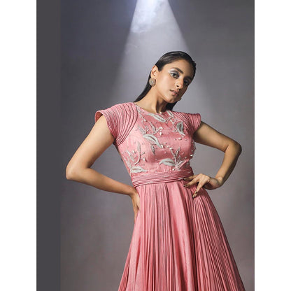 ISHA GUPTA TAYAL Cashmere rose pink layered Anarkali set