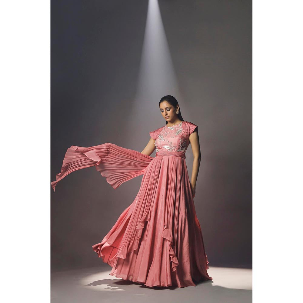 ISHA GUPTA TAYAL Cashmere rose pink layered Anarkali set