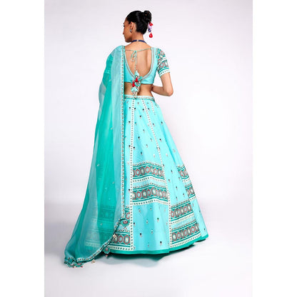 ISHA GUPTA TAYAL Natasha Luthra in Aqua Green Embroidered Silk Lehenga and Blouse with Dupatta