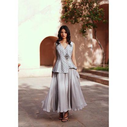 ISHA GUPTA TAYAL Grey Aarya Waist Coat and Skirt Set