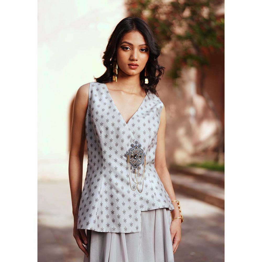 ISHA GUPTA TAYAL Grey Aarya Waist Coat and Skirt Set