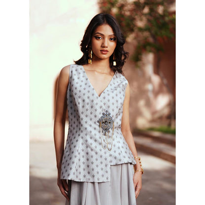 ISHA GUPTA TAYAL Grey Aarya Waist Coat and Skirt Set