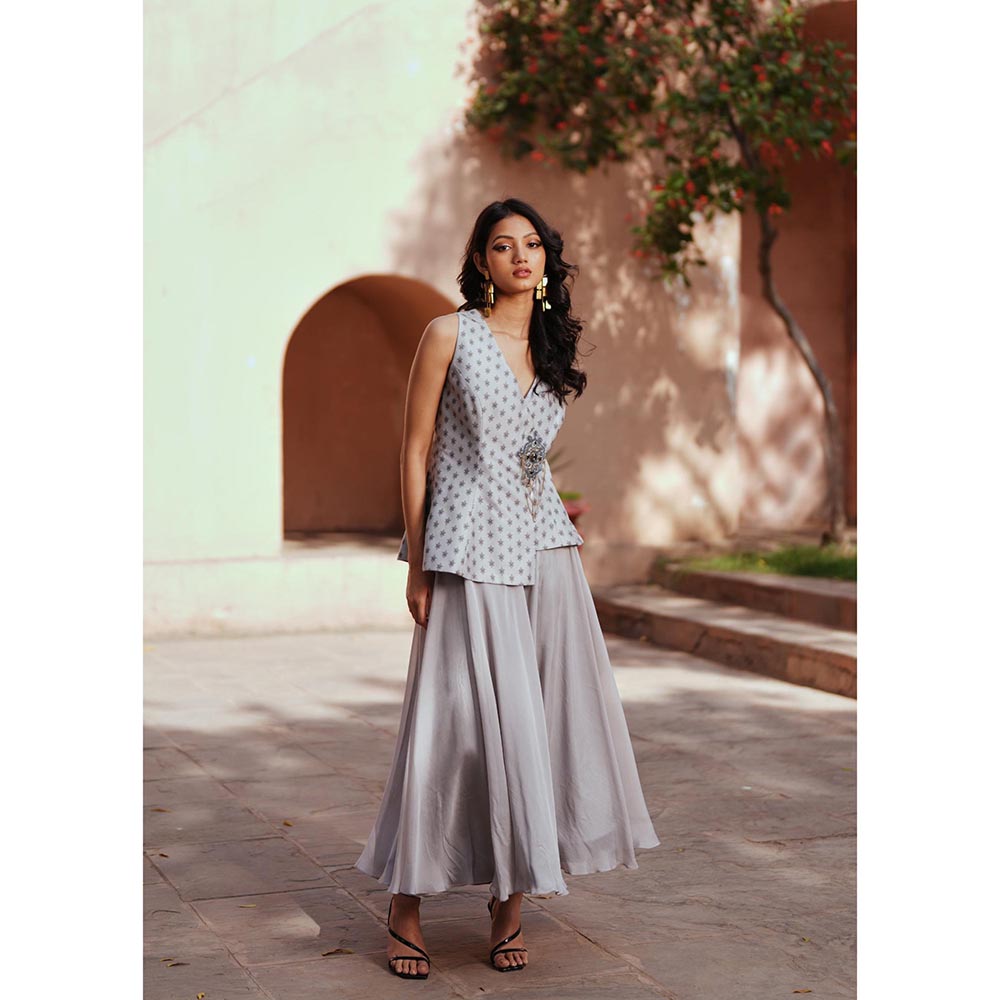 ISHA GUPTA TAYAL Grey Aarya Waist Coat and Skirt Set