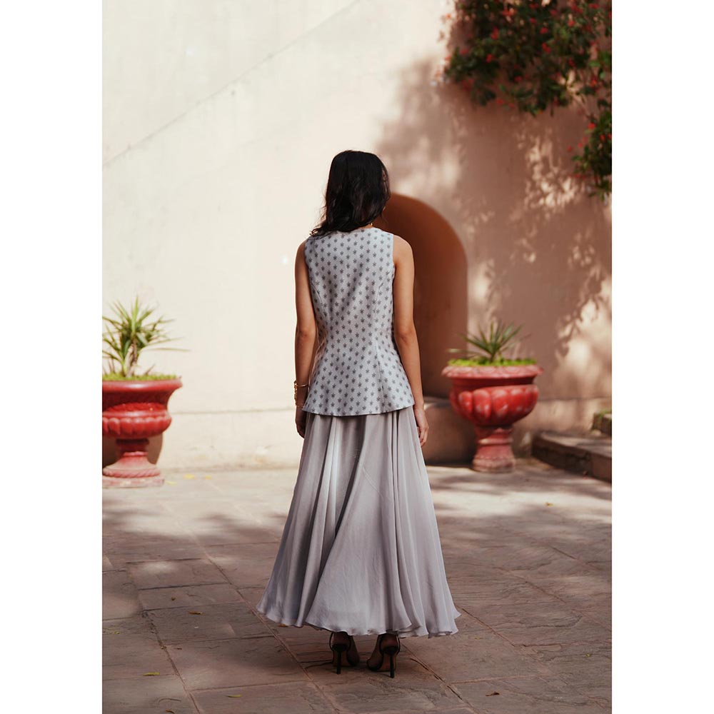 ISHA GUPTA TAYAL Grey Aarya Waist Coat and Skirt Set