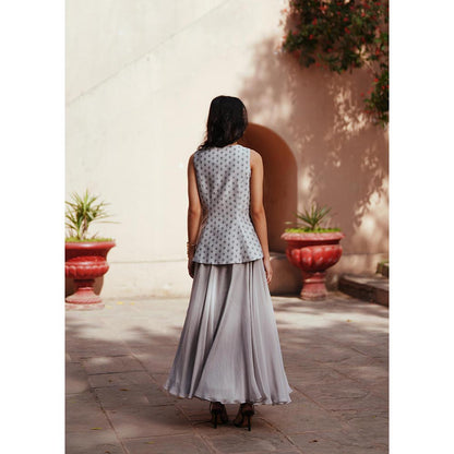 ISHA GUPTA TAYAL Grey Aarya Waist Coat and Skirt Set