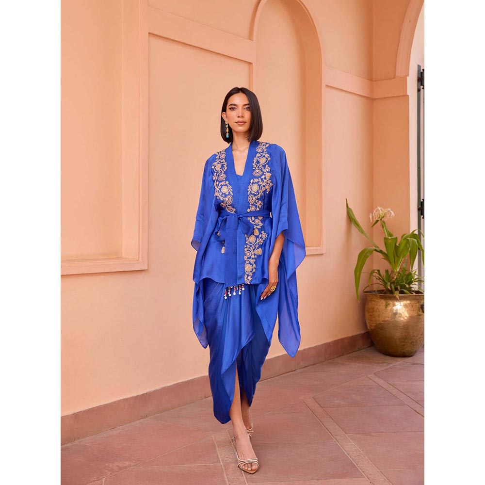 ISHA GUPTA TAYAL Blue Naazni Top and Skirt Set with Bustier and Belt