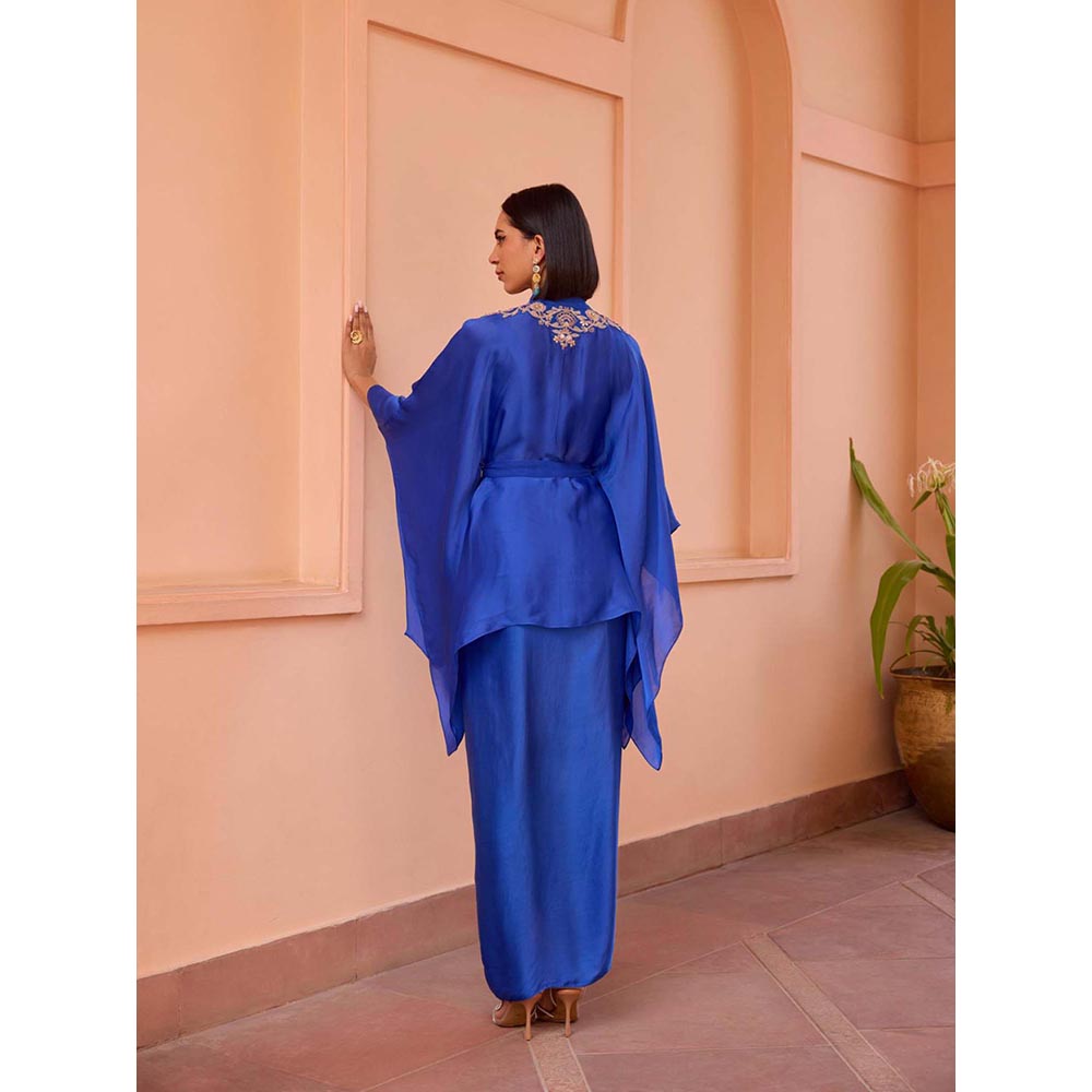 ISHA GUPTA TAYAL Blue Naazni Top and Skirt Set with Bustier and Belt
