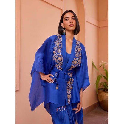 ISHA GUPTA TAYAL Blue Naazni Top and Skirt Set with Bustier and Belt