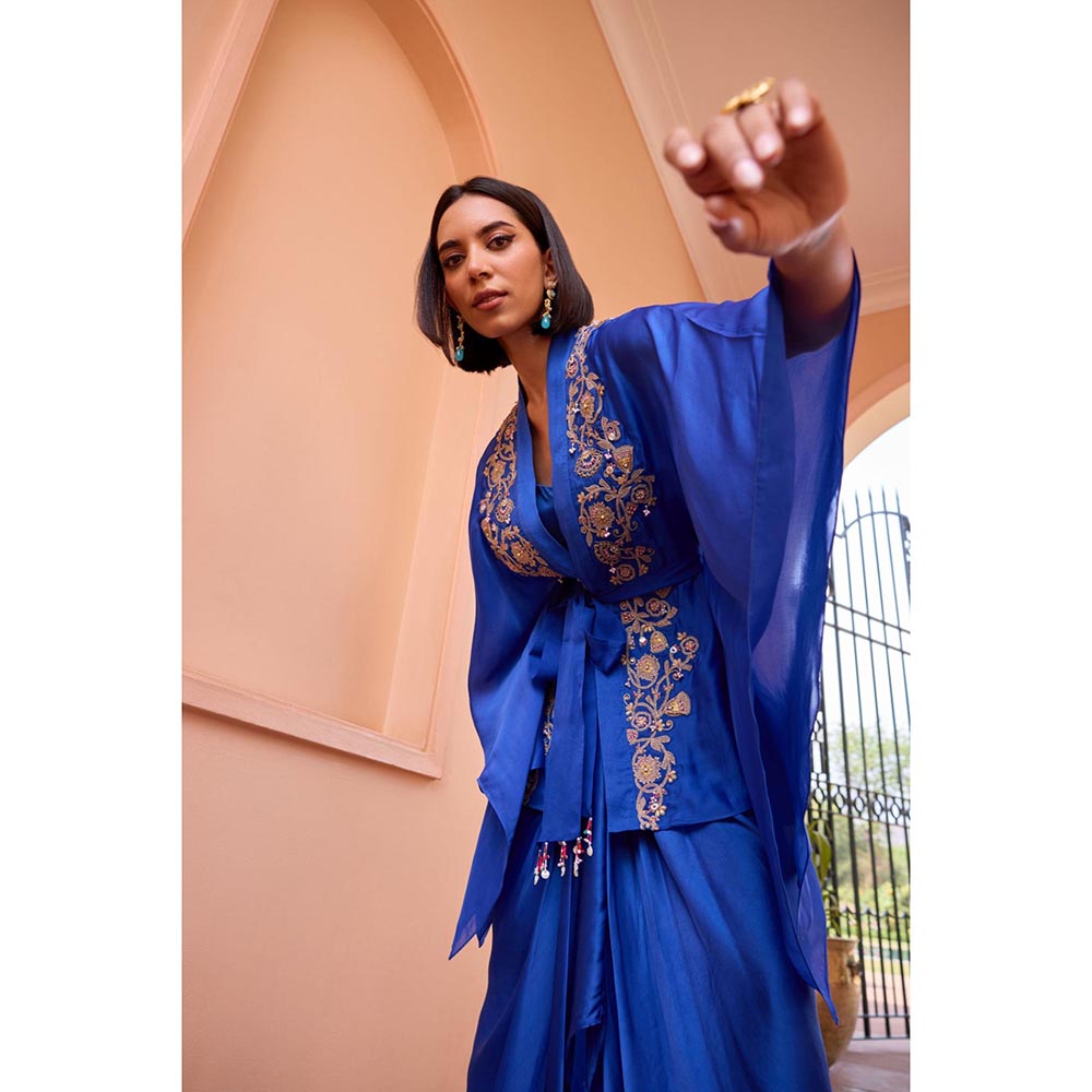 ISHA GUPTA TAYAL Blue Naazni Top and Skirt Set with Bustier and Belt