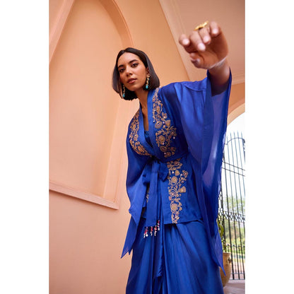 ISHA GUPTA TAYAL Blue Naazni Top and Skirt Set with Bustier and Belt