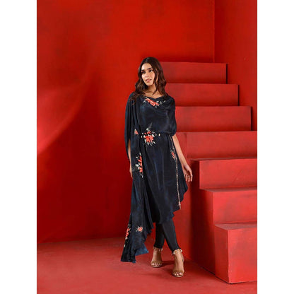 ISHA GUPTA TAYAL Midnight Green Drape Kaftan Tunic and Pant Set