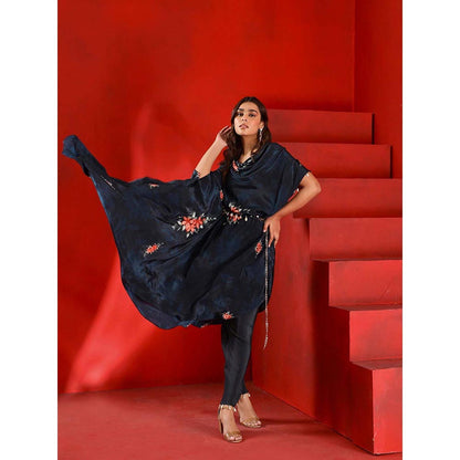 ISHA GUPTA TAYAL Midnight Green Drape Kaftan Tunic and Pant Set