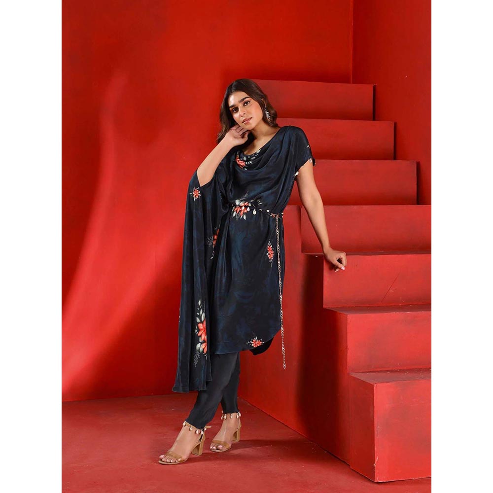 ISHA GUPTA TAYAL Midnight Green Drape Kaftan Tunic and Pant Set