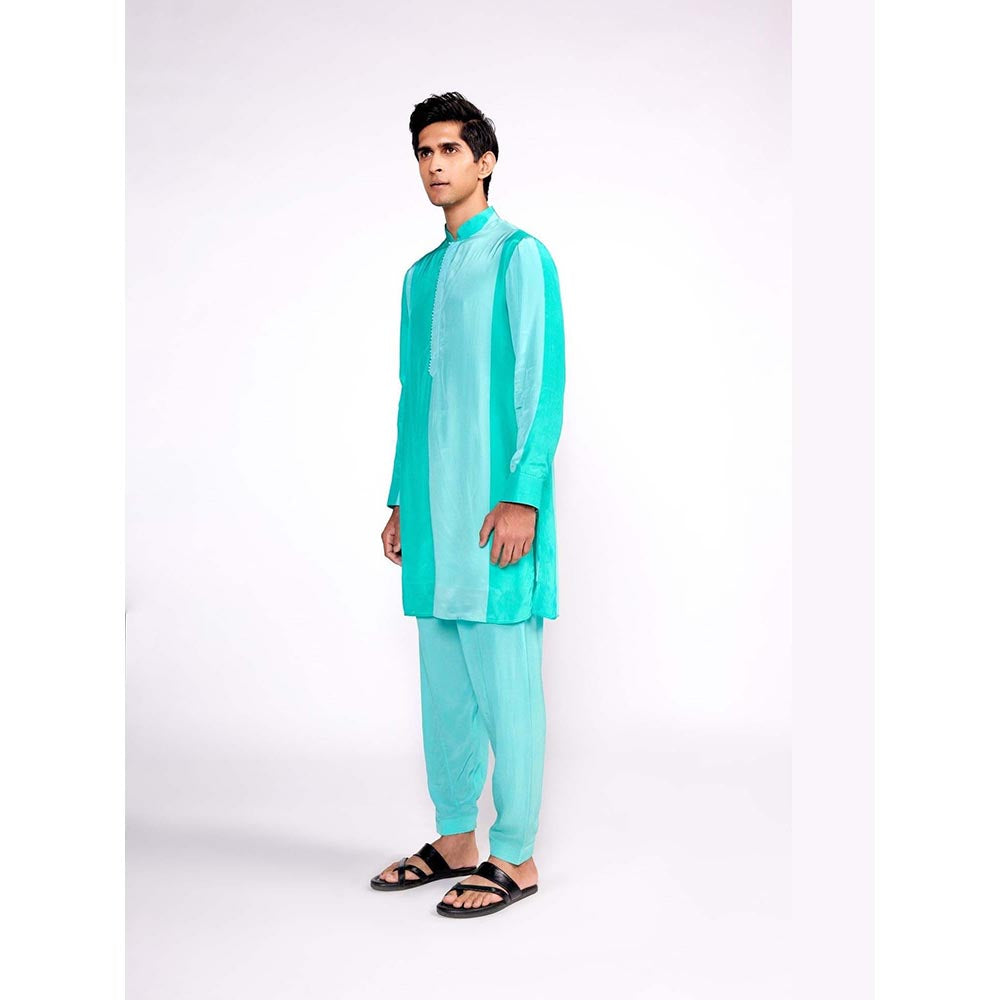 ISHA GUPTA TAYAL Aqua Green Colour Blocked Kurta and Salwar Set
