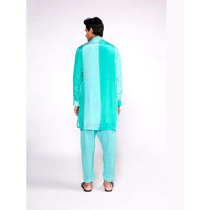 ISHA GUPTA TAYAL Aqua Green Colour Blocked Kurta and Salwar Set