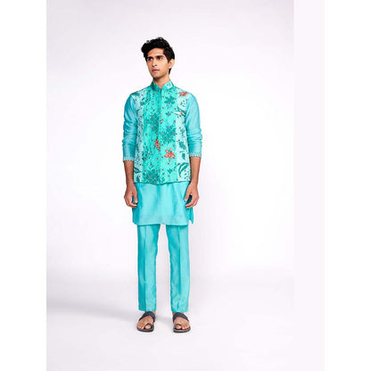 ISHA GUPTA TAYAL Aqua Green Embroidered Kurta and Pant with Nehru Jacket Set