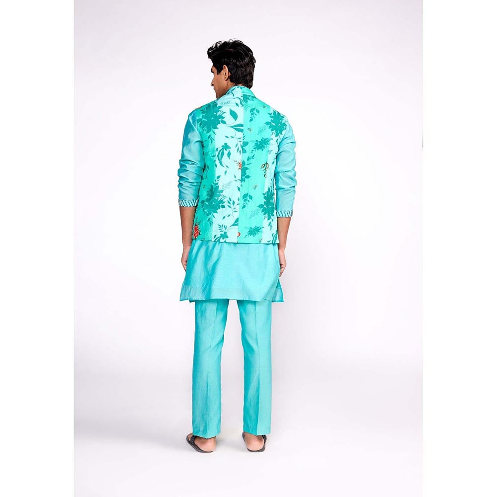 ISHA GUPTA TAYAL Aqua Green Embroidered Kurta and Pant with Nehru Jacket Set