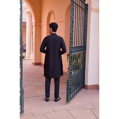 ISHA GUPTA TAYAL Black Dori and Hand Embroidered Silk Kurta and Pant Set