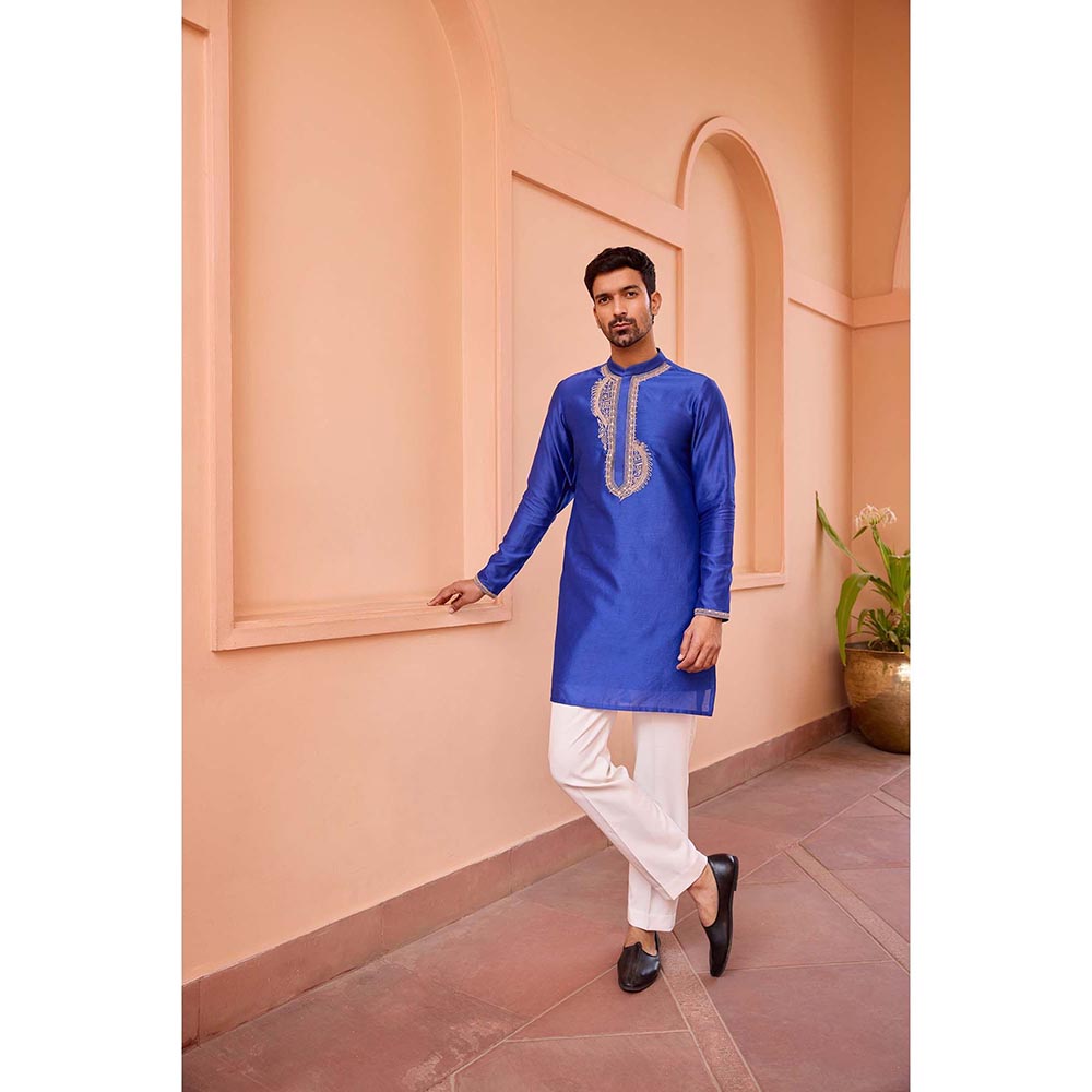 ISHA GUPTA TAYAL Blue Dori and Hand Embroidered Silk Kurta