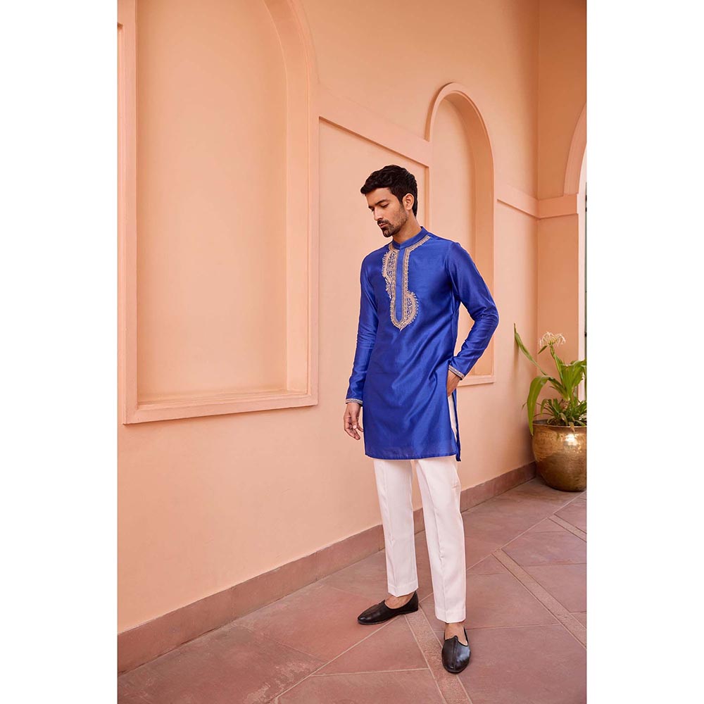 ISHA GUPTA TAYAL Blue Dori and Hand Embroidered Silk Kurta and Pant Set