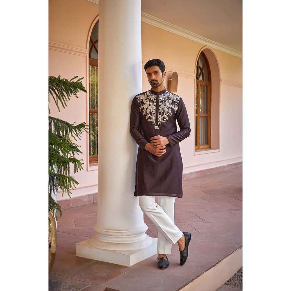 ISHA GUPTA TAYAL Brown Dori and Hand Embroidered Silk Kurta and Pant Set