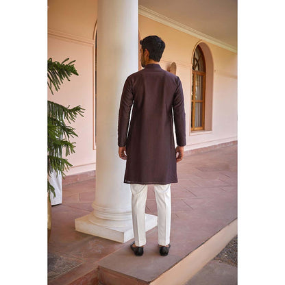 ISHA GUPTA TAYAL Brown Dori and Hand Embroidered Silk Kurta and Pant Set