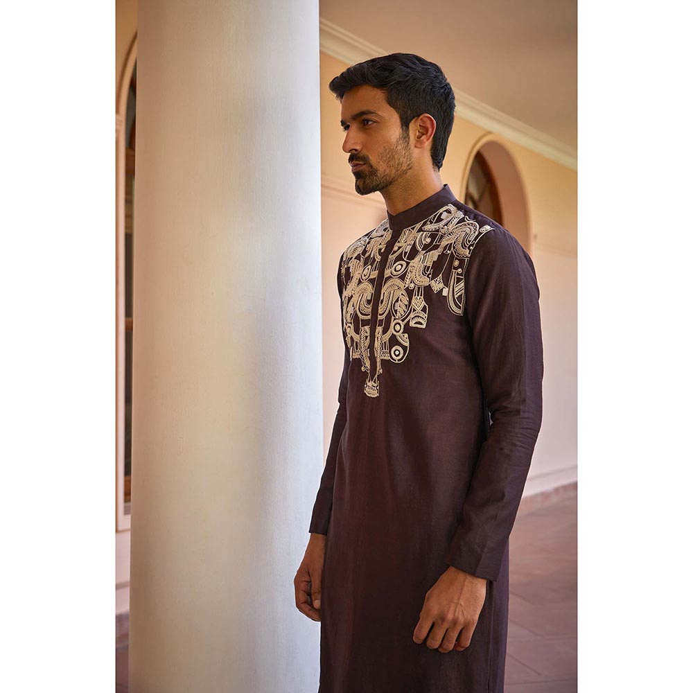 ISHA GUPTA TAYAL Brown Dori and Hand Embroidered Silk Kurta and Pant Set