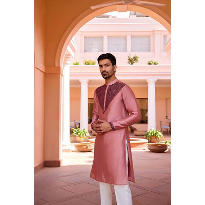 ISHA GUPTA TAYAL Cameo Pink Dori and Hand Embroidered Kurta