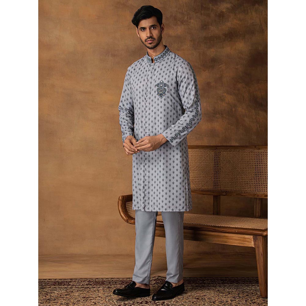 ISHA GUPTA TAYAL Grey Booti Print Kurta and Pant Set