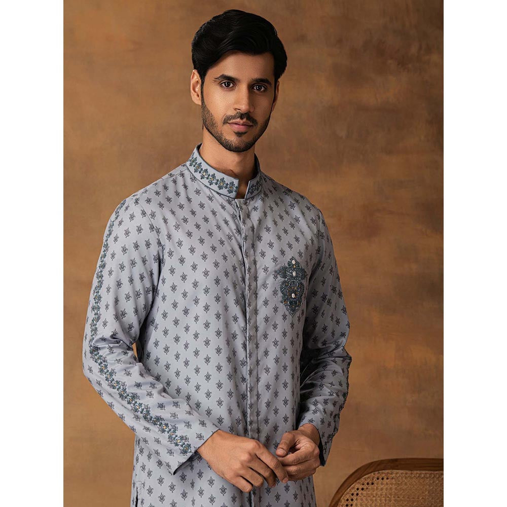 ISHA GUPTA TAYAL Grey Booti Print Kurta and Pant Set