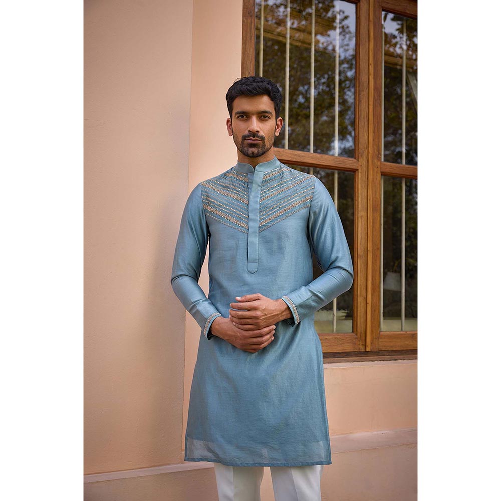 ISHA GUPTA TAYAL Grey Dori and Hand Embroidered Silk Kurta