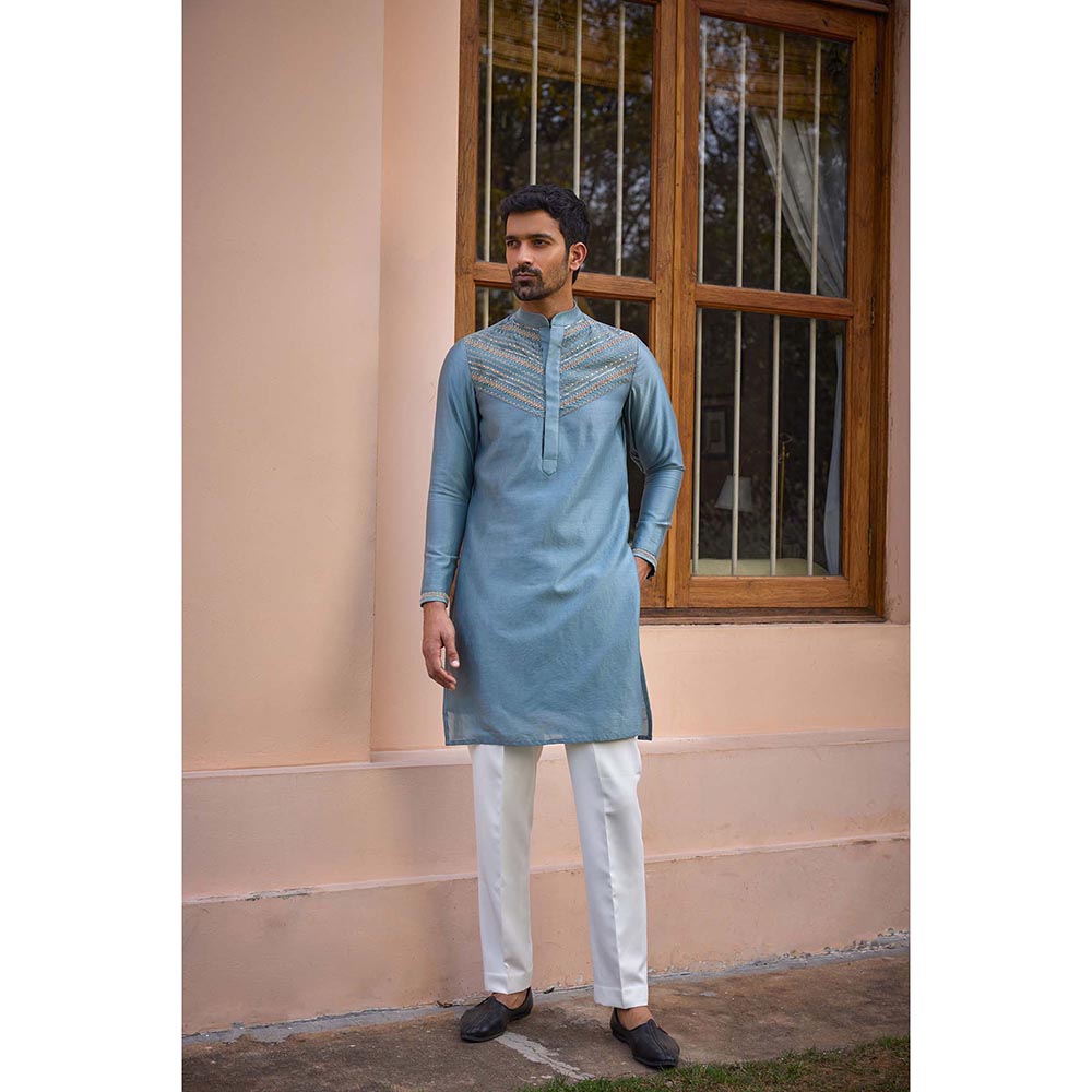 ISHA GUPTA TAYAL Grey Dori and Hand Embroidered Silk Kurta