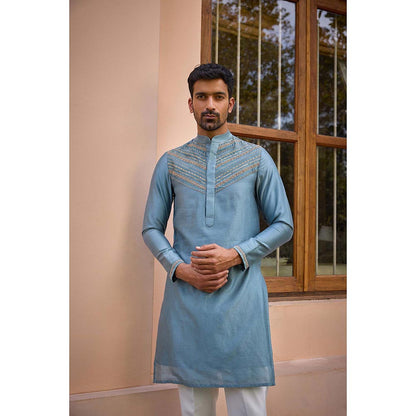 ISHA GUPTA TAYAL Grey Dori and Hand Embroidered Silk Kurta and Pant Set