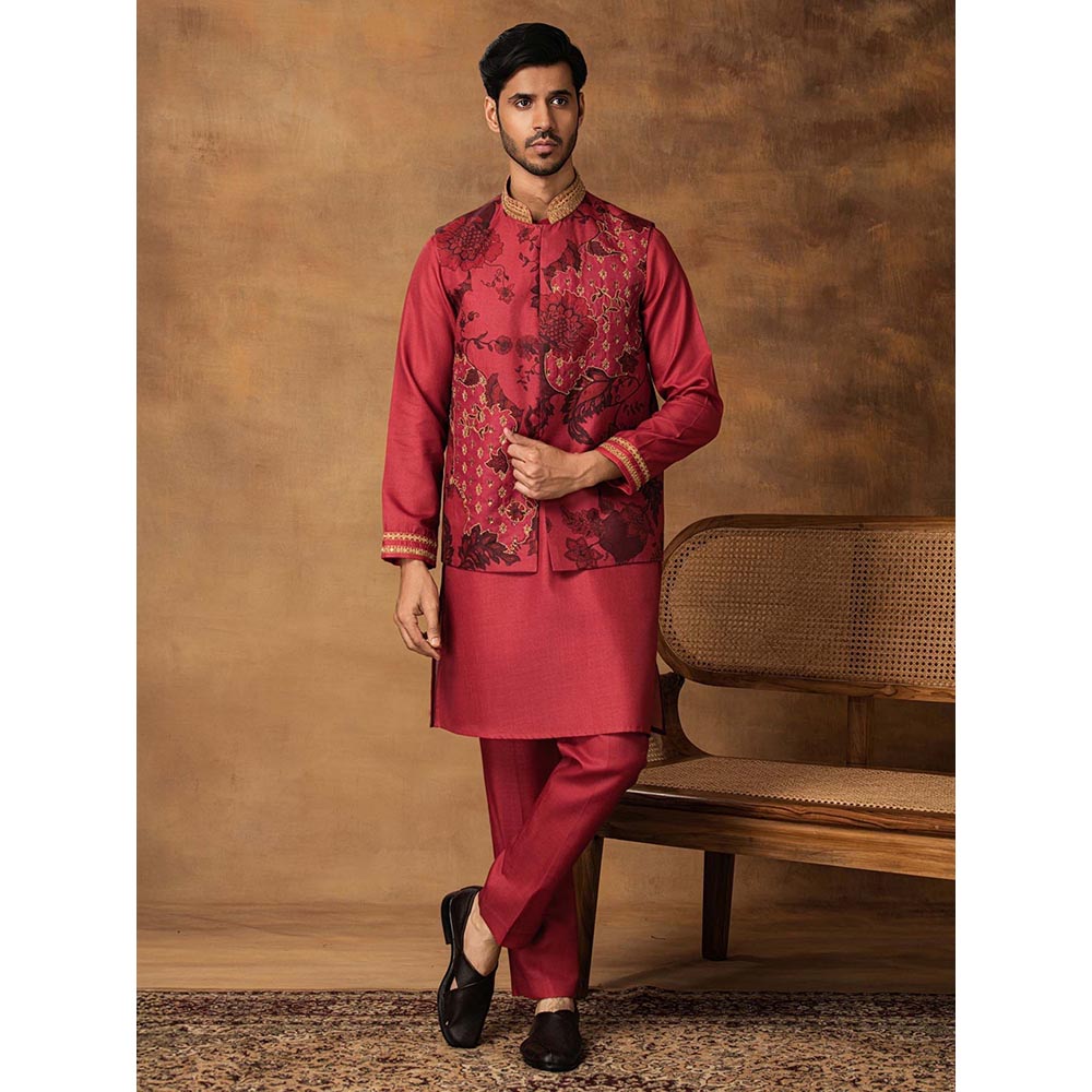 ISHA GUPTA TAYAL Onion Pink Floral Printed Kurta and Pant with Nehru Jacket Set