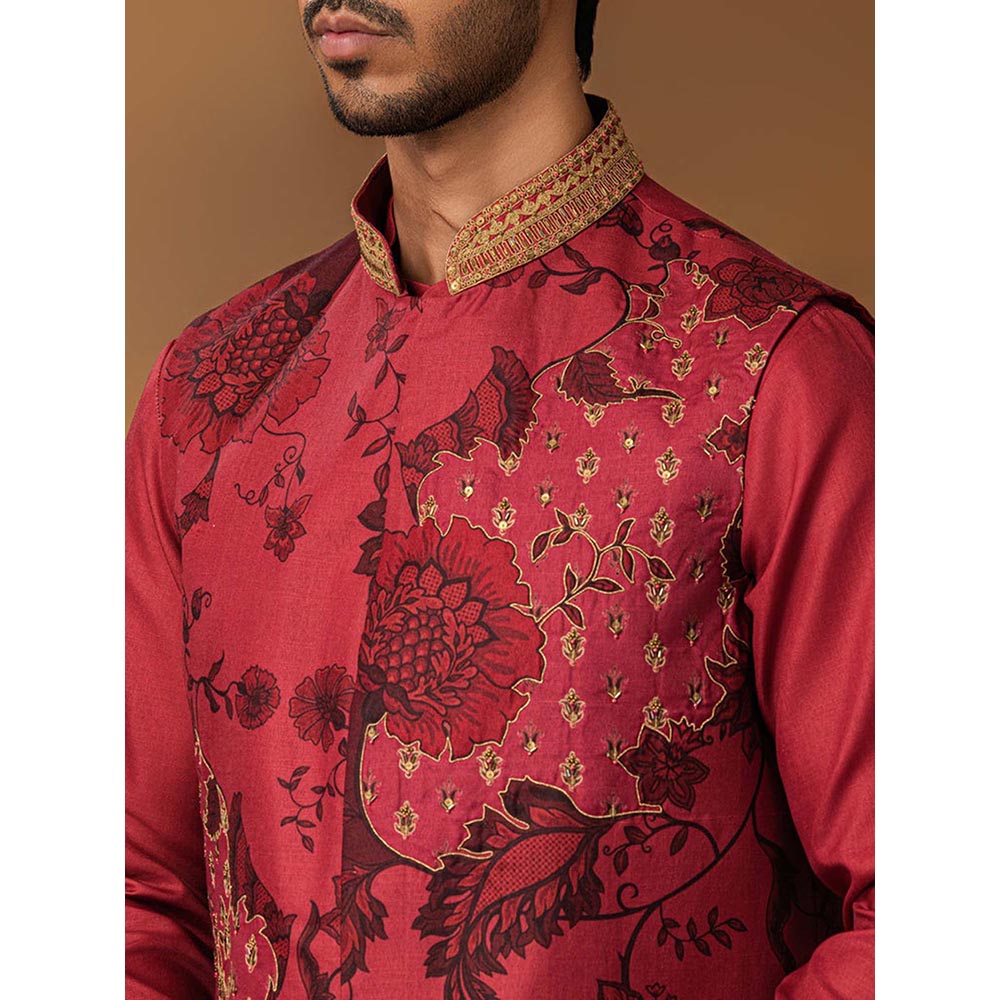 ISHA GUPTA TAYAL Onion Pink Floral Printed Kurta and Pant with Nehru Jacket Set