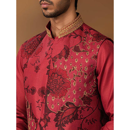 ISHA GUPTA TAYAL Onion Pink Floral Printed Kurta and Pant with Nehru Jacket Set
