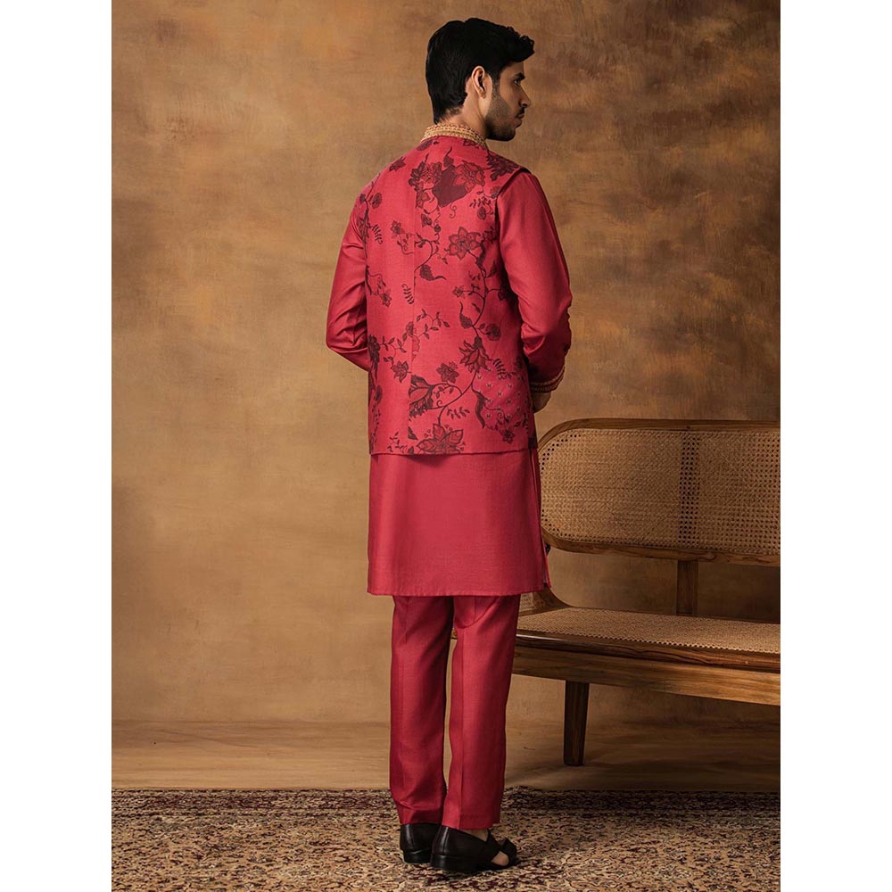 ISHA GUPTA TAYAL Onion Pink Floral Printed Kurta and Pant with Nehru Jacket Set