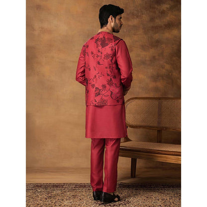 ISHA GUPTA TAYAL Onion Pink Floral Printed Kurta and Pant with Nehru Jacket Set